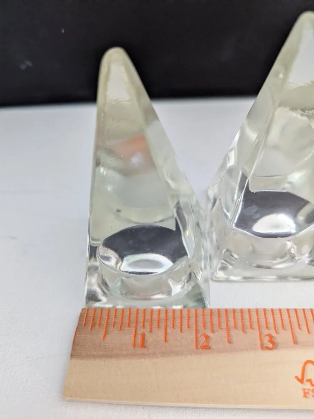 Vintage Clear Glass Pyramid Paperweight Decor Set of 2